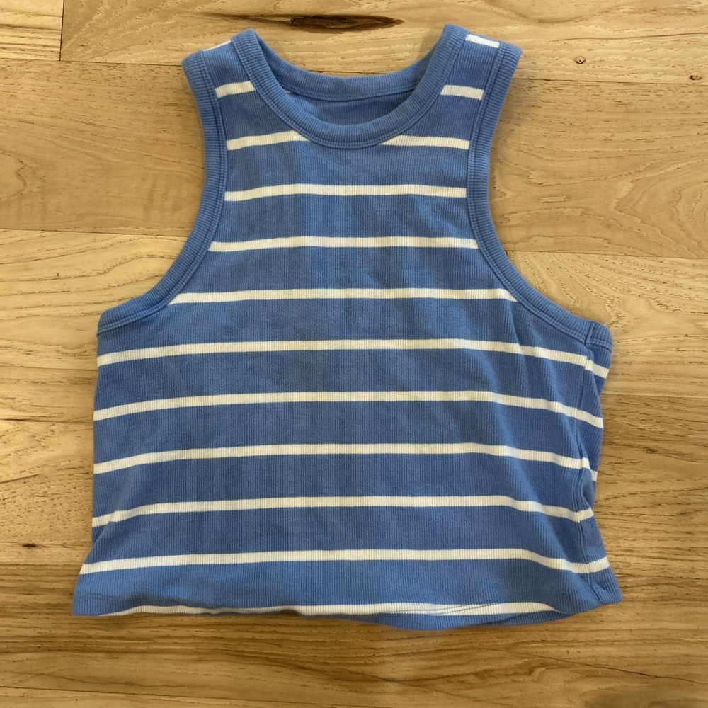 Maeve Anthropology Ribbed Crop Blue Striped Tank Size Large